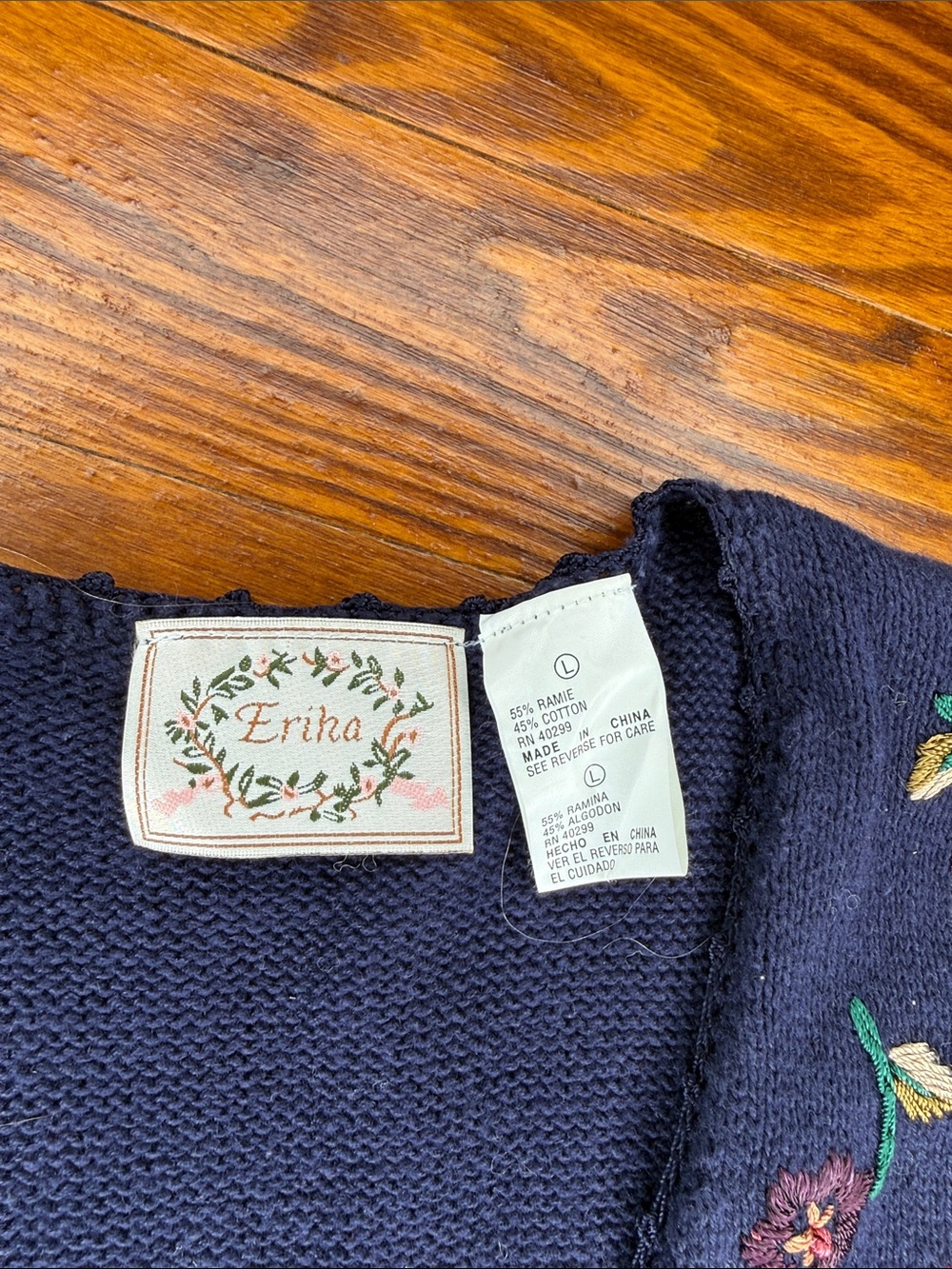 Erika Navy Blue Floral Embroidered Sweater Vest - Picture 2 of 3